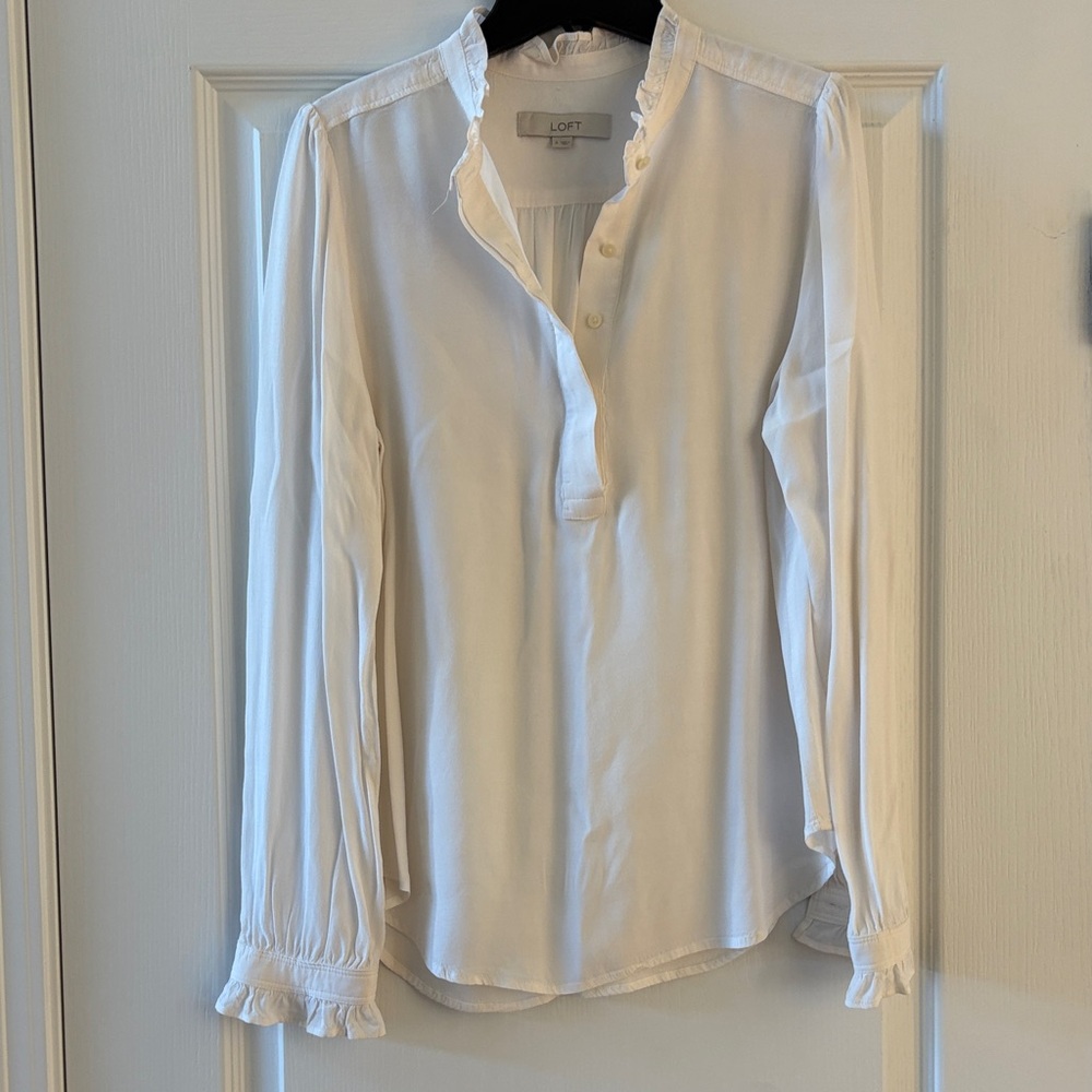 LOFT Elegant Cream Ruffle Blouse